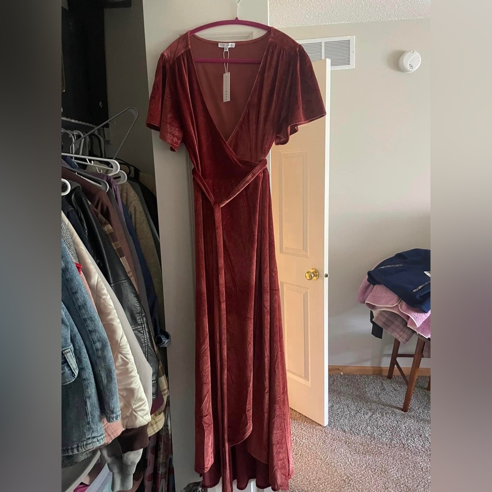 Calvin Sparkle Velvet Wrap Dress in Dusty Clay